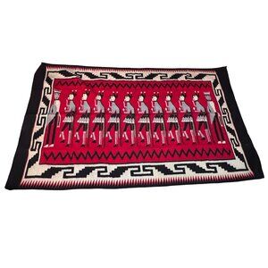 90x55 Vintage Hand-Woven Wool Navajo-Style Yei Rug Made in Mexico c. 1970s Rya